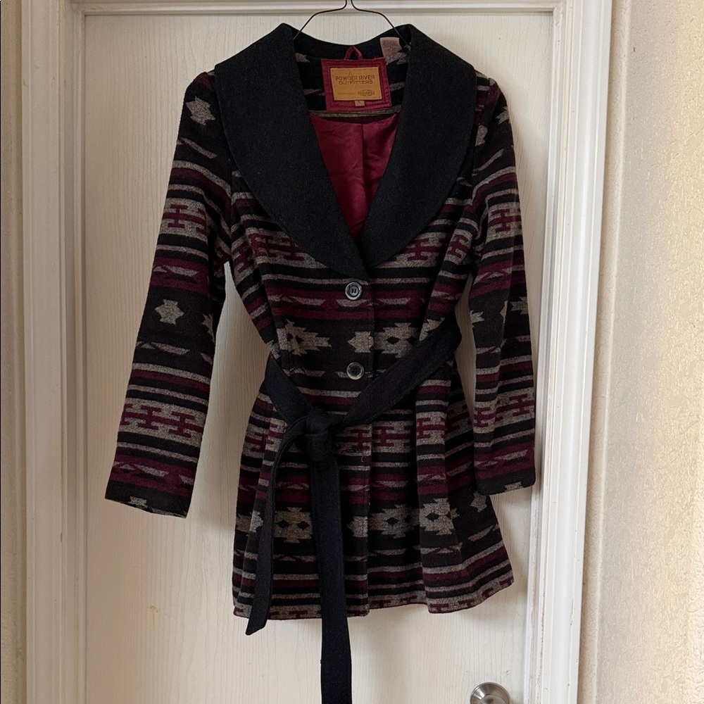 Powder River Black and Red western print wool Jacket women’s size large